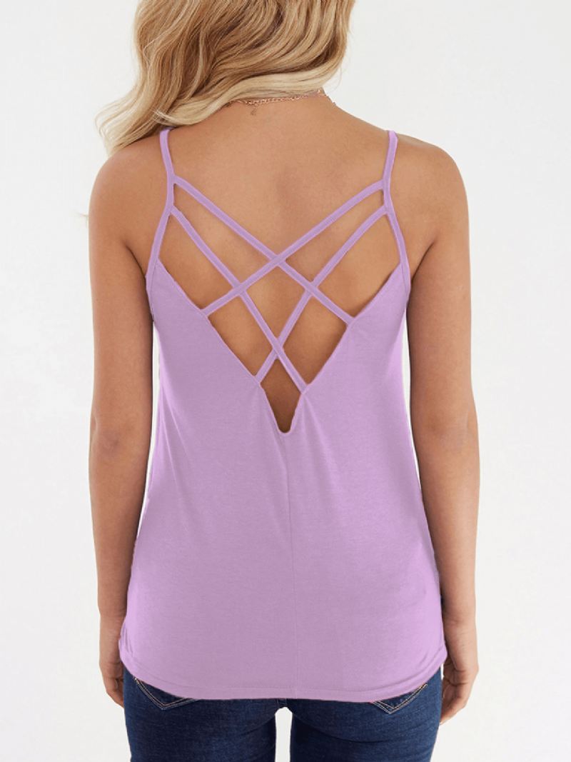 Solid Color Criss-cross Backless Design Ærmeløse Cami Tank Tops