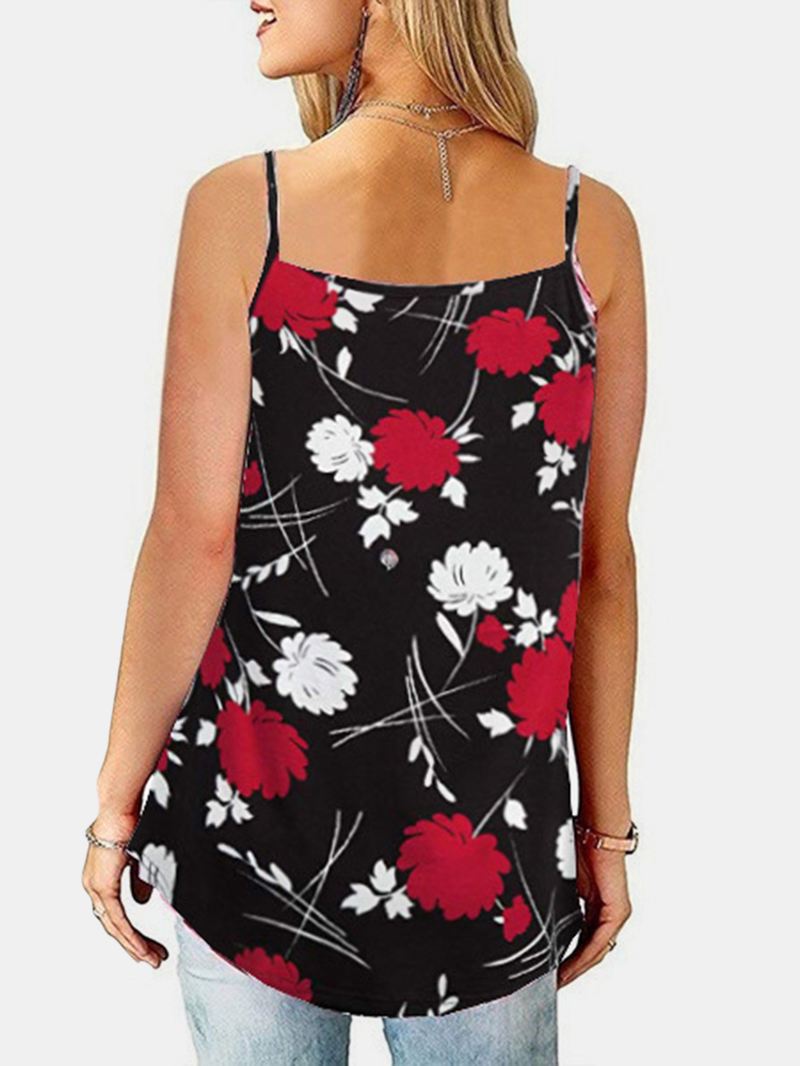 Sommer Ærmeløse Stropper Blomsterprint Uregelmæssig Hem Tank Tops