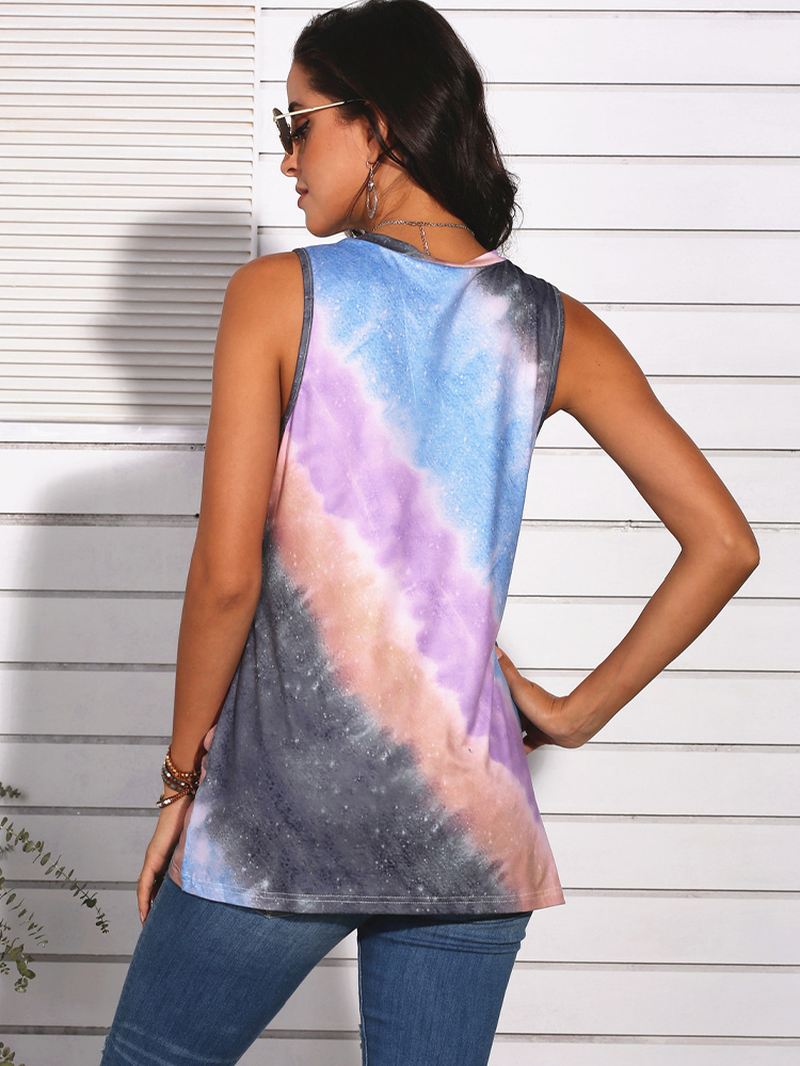 Tie-dye Gradient Med Tryk Ærmeløse O-hals Afslappede Tanktops Til Kvinder