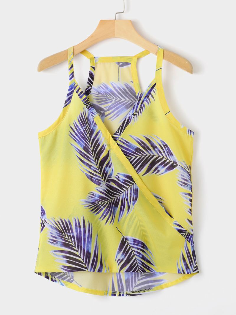 Tropical Plant Med Tryk V-hals Ærmeløse Summer Hawaii Tank Tops