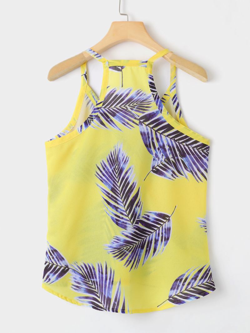 Tropical Plant Med Tryk V-hals Ærmeløse Summer Hawaii Tank Tops