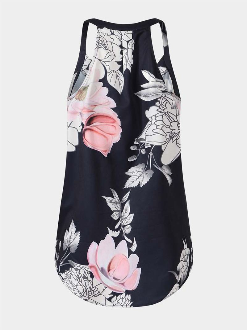 Vintage Blomsterprint Halter V-hals Ærmeløs Wrap Tank Top