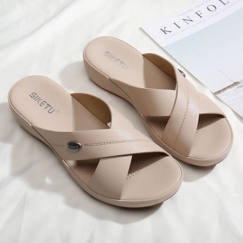 Kvinder Beach Peep Toe Cross Strap Kiler Hælsandaler