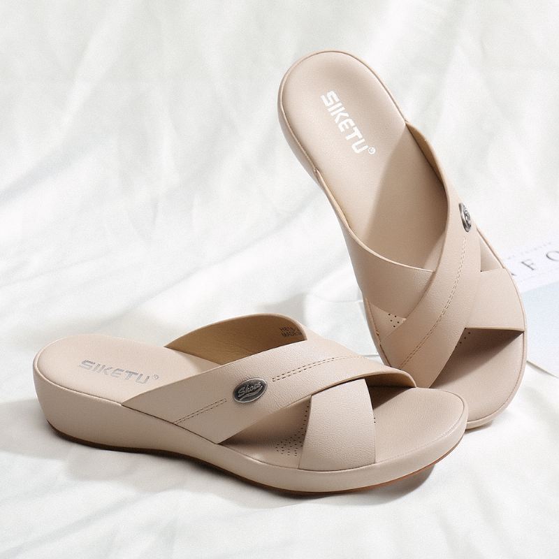 Kvinder Beach Peep Toe Cross Strap Kiler Hælsandaler