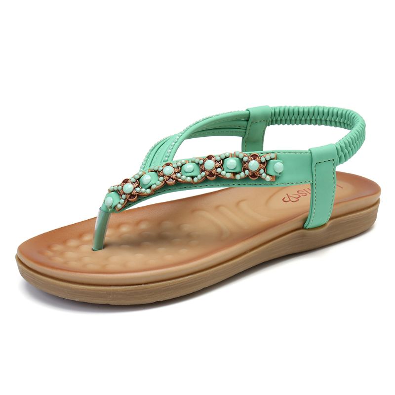 Kvinder Beading Rhinestone Elastic Band Slip-on Flip Flops Casual Sandaler