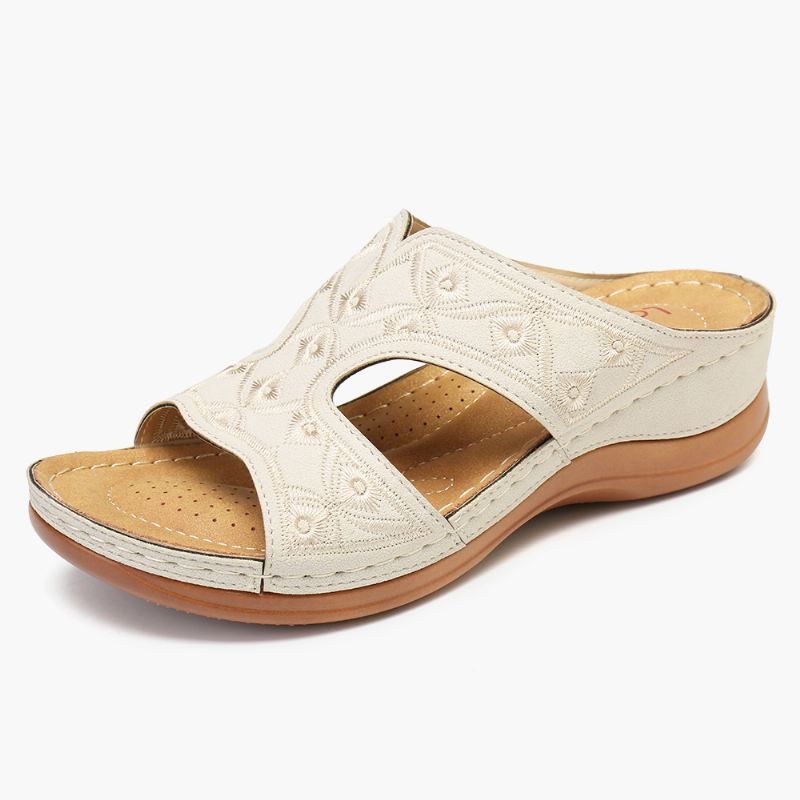 Kvinder Broderi Åben Tå Casual Slip On Summer Wedge Sandaler