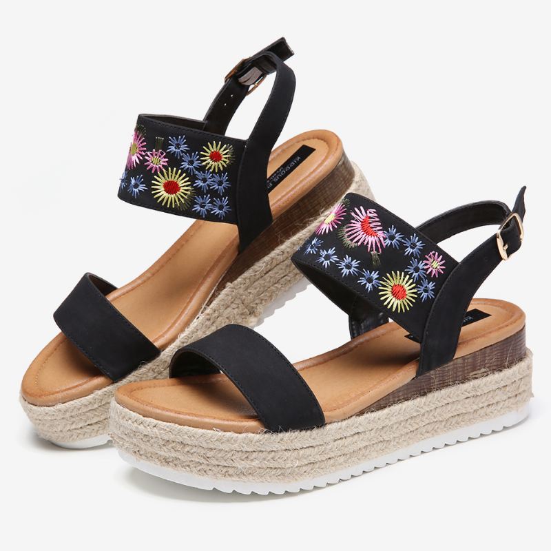 Kvinder Espadriller Broderi Blomster Spænde Strap Slingback Platform Sandaler