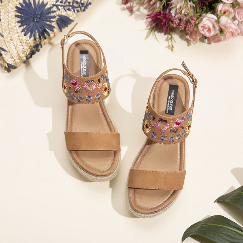 Kvinder Espadriller Broderi Blomster Spænde Strap Slingback Platform Sandaler