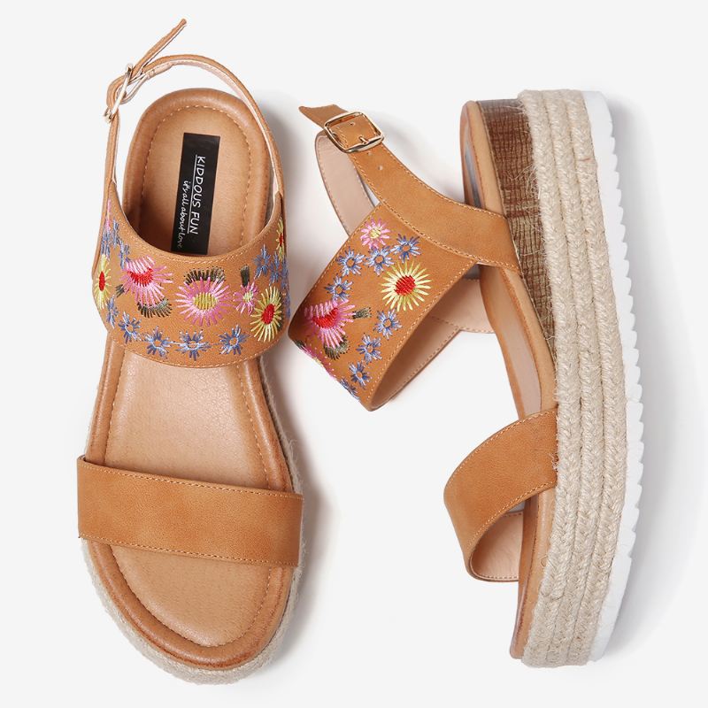 Kvinder Espadriller Broderi Blomster Spænde Strap Slingback Platform Sandaler