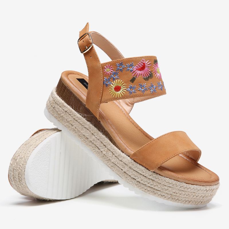 Kvinder Espadriller Broderi Blomster Spænde Strap Slingback Platform Sandaler