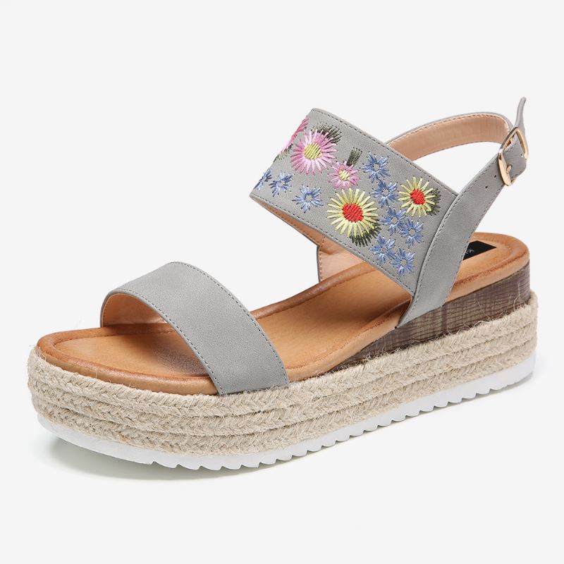 Kvinder Espadriller Broderi Blomster Spænde Strap Slingback Platform Sandaler