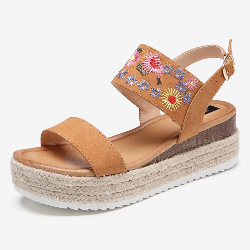 Kvinder Espadriller Broderi Blomster Spænde Strap Slingback Platform Sandaler