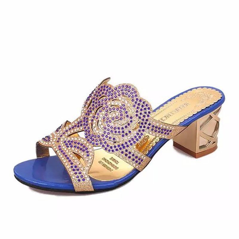 Sommer Åndbare Strandsandaler Rhinestone Chic Sko Slip On Platform Sandaler