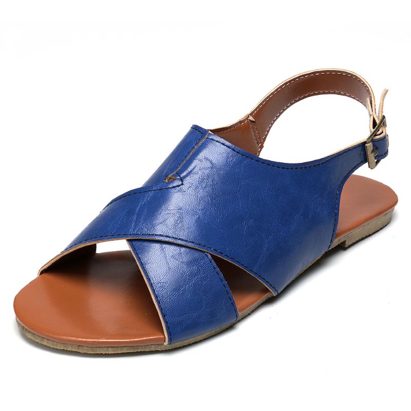 Wome Beach Peep Toe Cross Buckle Flats Sandaler