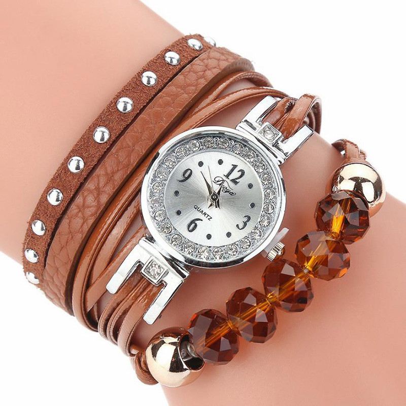 Crystal Casual Style Kvinder Armbånd Watch Gave Læderrem Quartz Watch