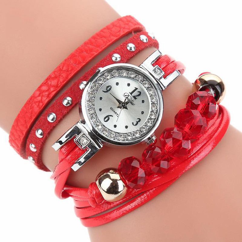 Crystal Casual Style Kvinder Armbånd Watch Gave Læderrem Quartz Watch