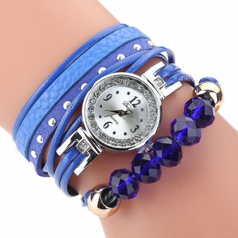 Crystal Casual Style Kvinder Armbånd Watch Gave Læderrem Quartz Watch