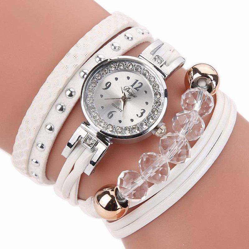 Crystal Casual Style Kvinder Armbånd Watch Gave Læderrem Quartz Watch