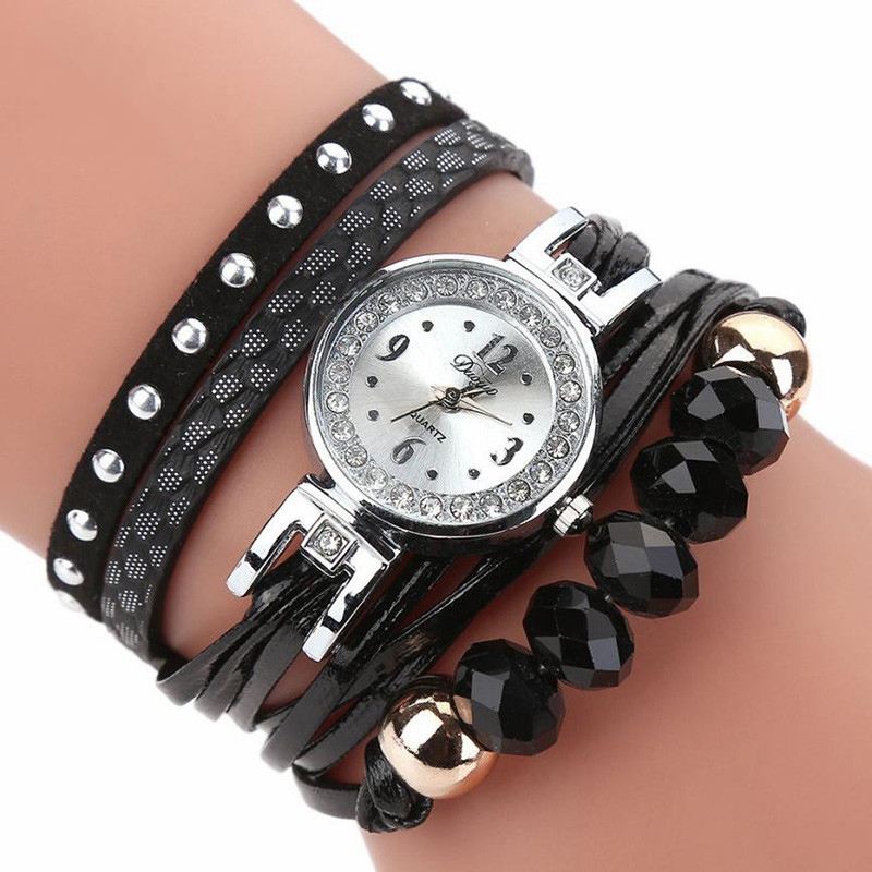 Crystal Casual Style Kvinder Armbånd Watch Gave Læderrem Quartz Watch