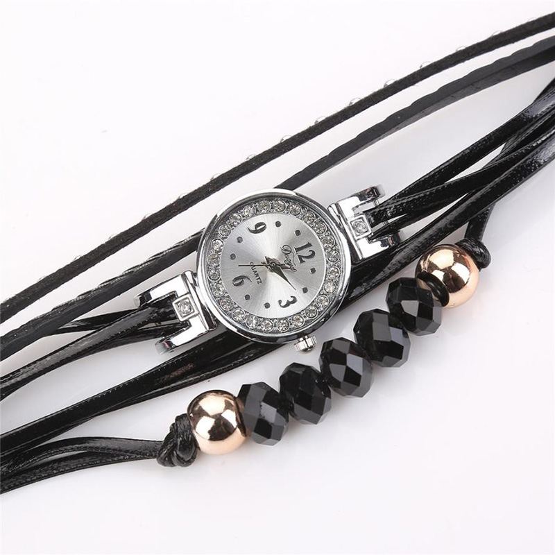 Crystal Casual Style Kvinder Armbånd Watch Gave Læderrem Quartz Watch