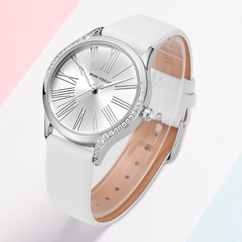 Afslappet Stil Skinnende Kvinder Armbåndsur Ægte Læderrem Quartz Watch