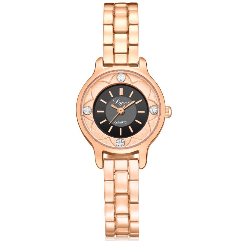 Blomster Med Tryk Dial Dame Armbåndsur Diamond Quartz Watch