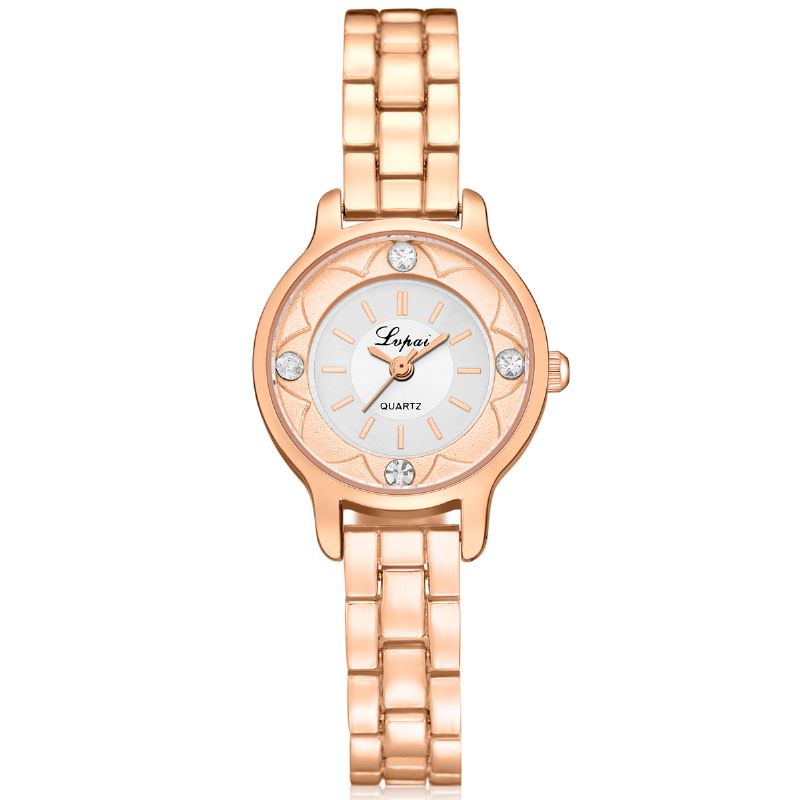 Blomster Med Tryk Dial Dame Armbåndsur Diamond Quartz Watch