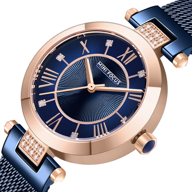 Casual Rom Nummer Design Vandtæt Mesh Stål Quartz Watch Dame Watch