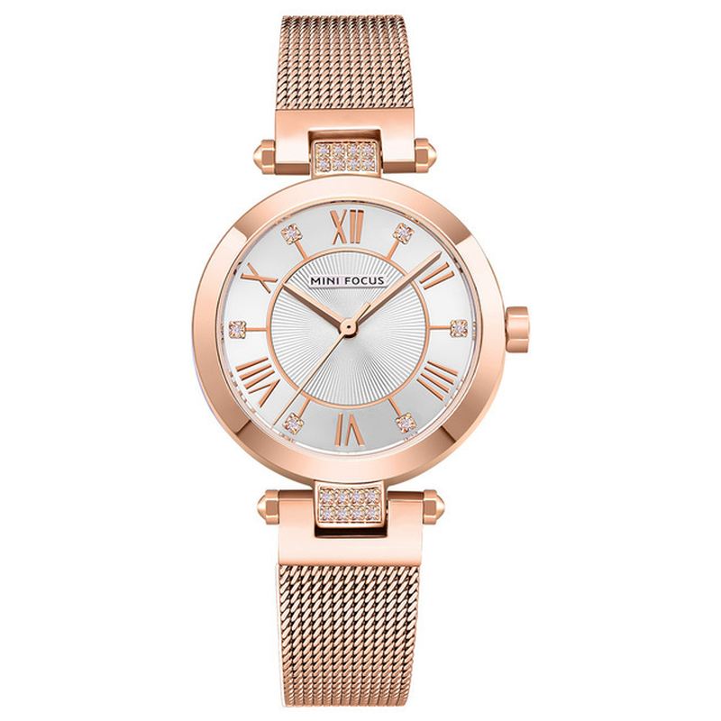 Casual Rom Nummer Design Vandtæt Mesh Stål Quartz Watch Dame Watch