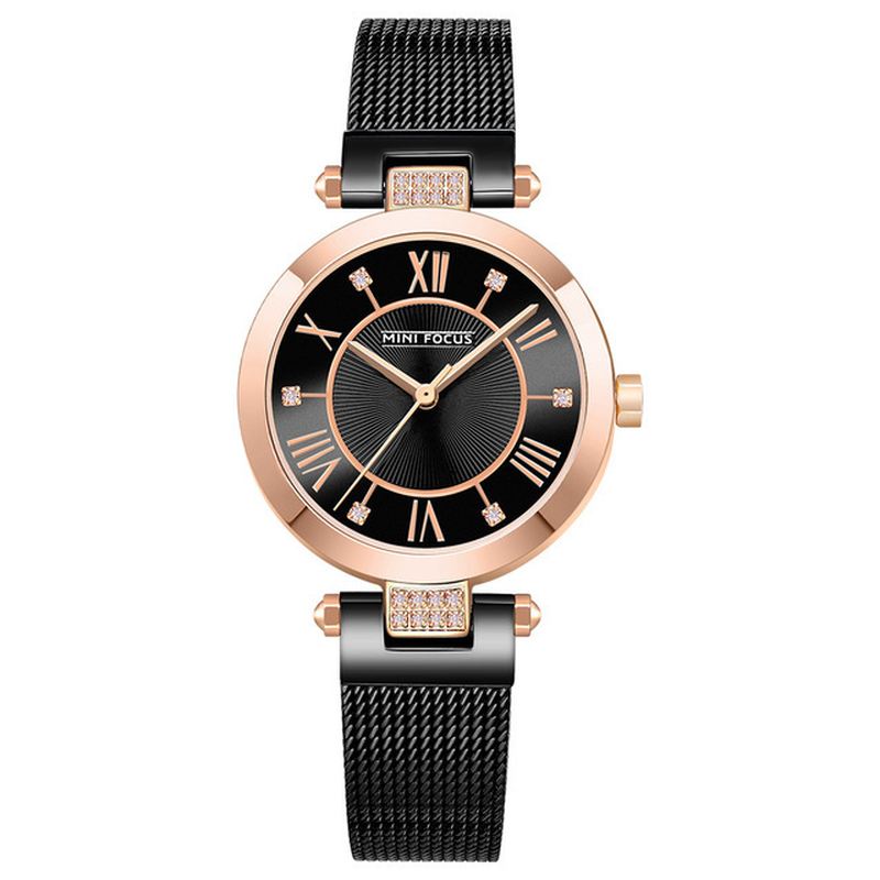 Casual Rom Nummer Design Vandtæt Mesh Stål Quartz Watch Dame Watch