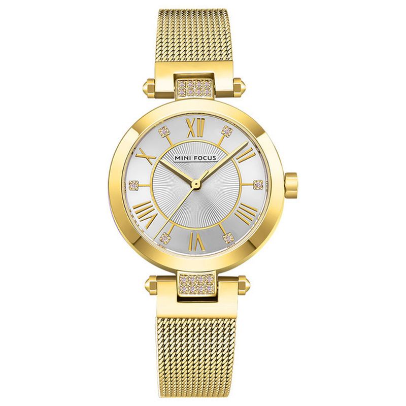 Casual Rom Nummer Design Vandtæt Mesh Stål Quartz Watch Dame Watch