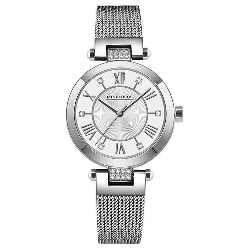 Casual Rom Nummer Design Vandtæt Mesh Stål Quartz Watch Dame Watch