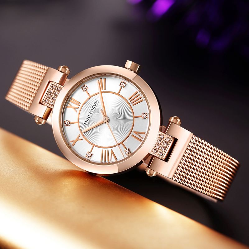 Casual Rom Nummer Design Vandtæt Mesh Stål Quartz Watch Dame Watch