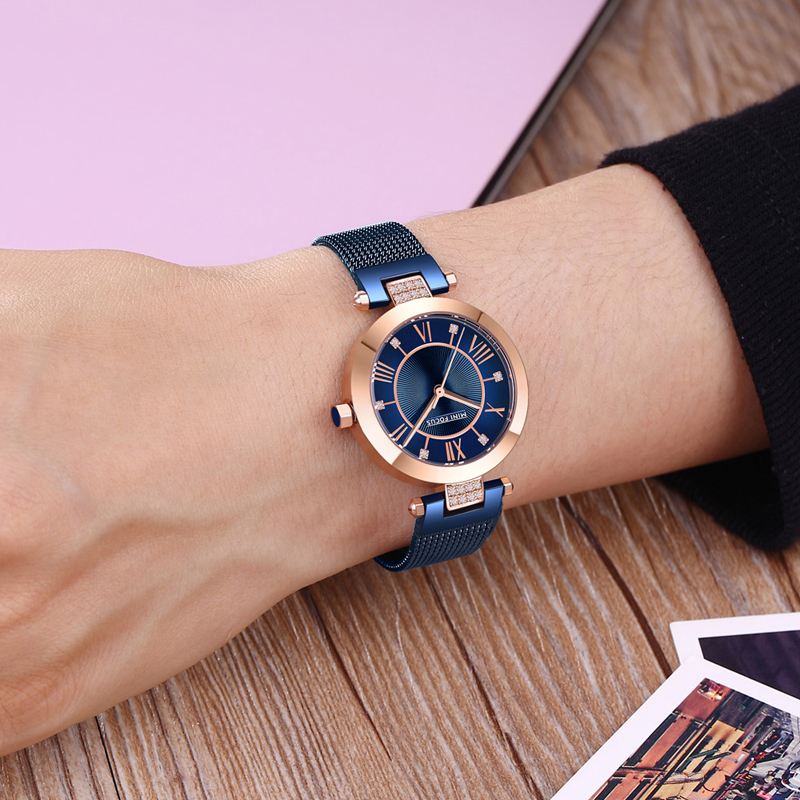 Casual Rom Nummer Design Vandtæt Mesh Stål Quartz Watch Dame Watch