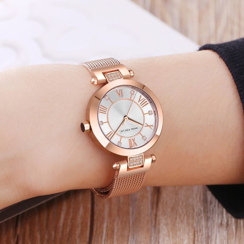 Casual Rom Nummer Design Vandtæt Mesh Stål Quartz Watch Dame Watch