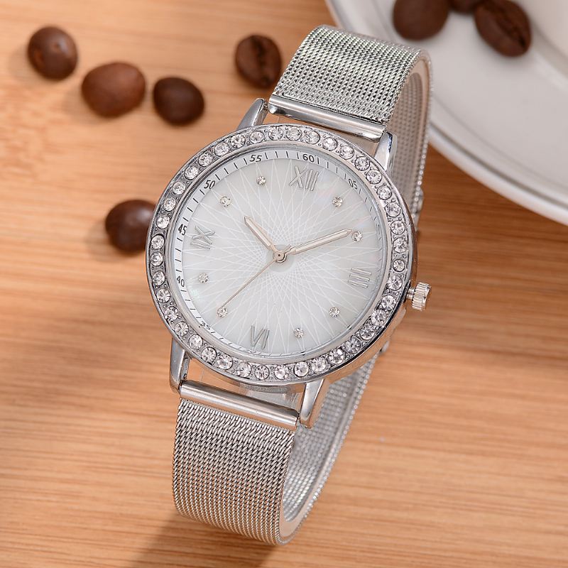 Casual Style Crystal Dame Armbåndsur Fuld Steel Band Quartz Ure