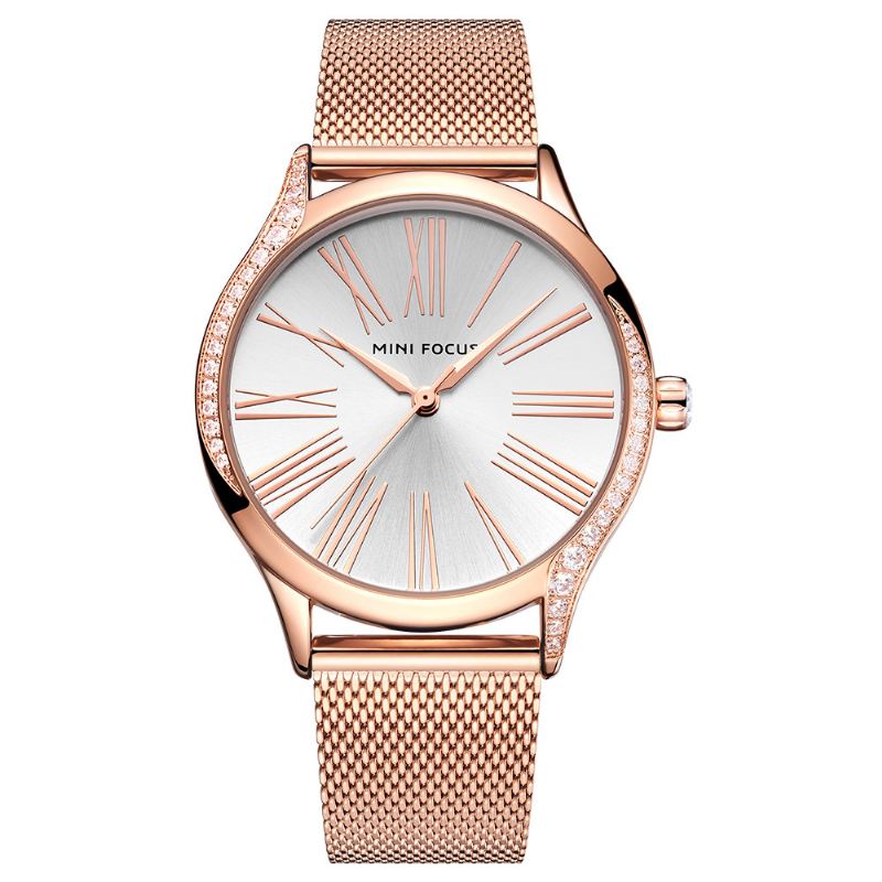 Casual Style Crystal Kvinder Armbåndsur Rustfrit Stål Band Quartz Watch