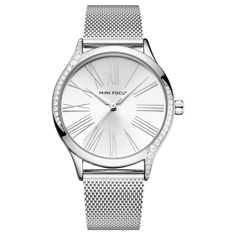 Casual Style Crystal Kvinder Armbåndsur Rustfrit Stål Band Quartz Watch