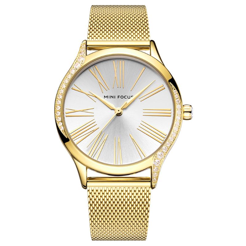 Casual Style Crystal Kvinder Armbåndsur Rustfrit Stål Band Quartz Watch