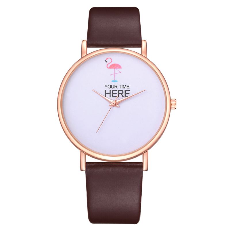 Casual Style Kvinder Armbåndsur Rose Gold Case Læderrem Quartz Watch