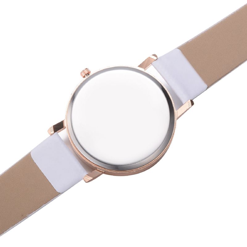 Casual Style Kvinder Armbåndsur Rose Gold Case Læderrem Quartz Watch