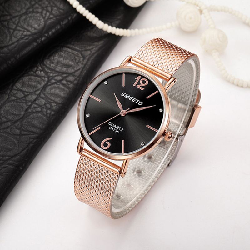 Casual Style Kvinder Quartz Watch Mode Dial Rustfrit Stål Rem Dame Dress Armbåndsur