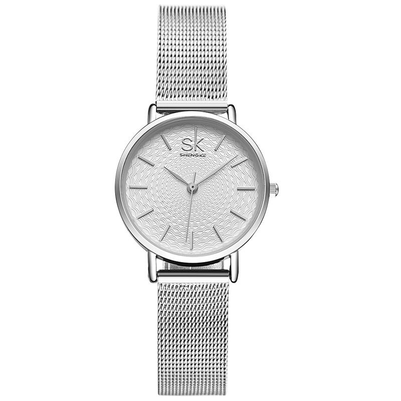 Casual Style Ultra Tyndt Damearmbåndsur Mesh Steel Band Quartz Watch