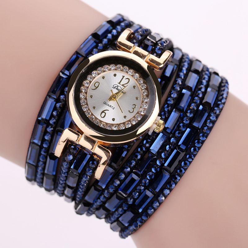 Crystal Casual Style Dame Armbånd Watch Gold Case Quartz Movement Ure