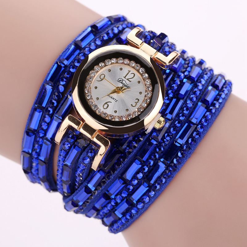 Crystal Casual Style Dame Armbånd Watch Gold Case Quartz Movement Ure