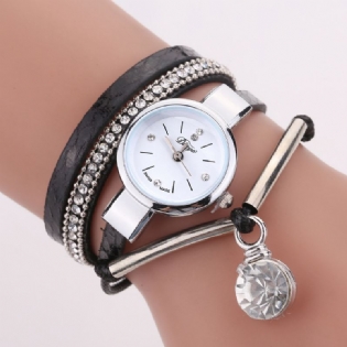 Crystal Pendant Kvinder Armbånd Watch Retro Style Læderrem Quartz Watch