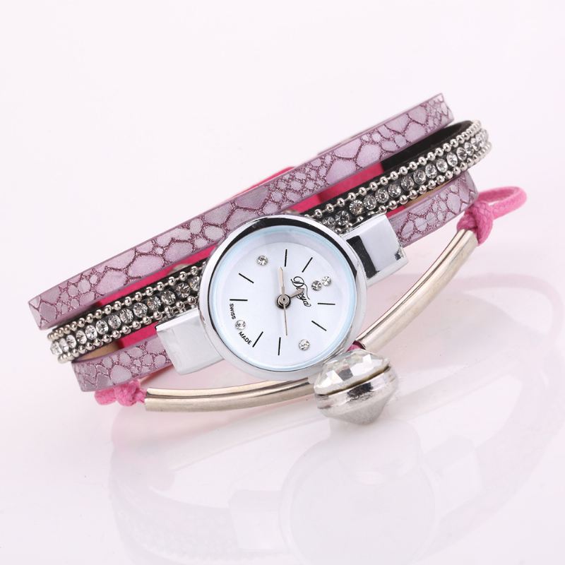 Crystal Pendant Kvinder Armbånd Watch Retro Style Læderrem Quartz Watch