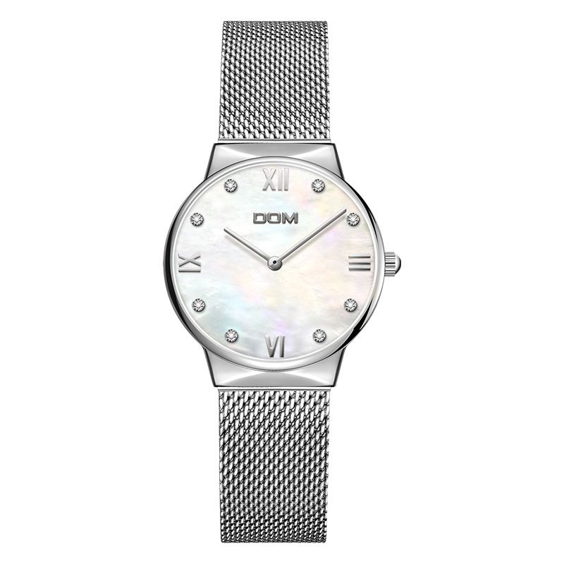 Crystal Shell Overflade Dame Armbåndsur Rustfrit Stål Band Quartz Watch