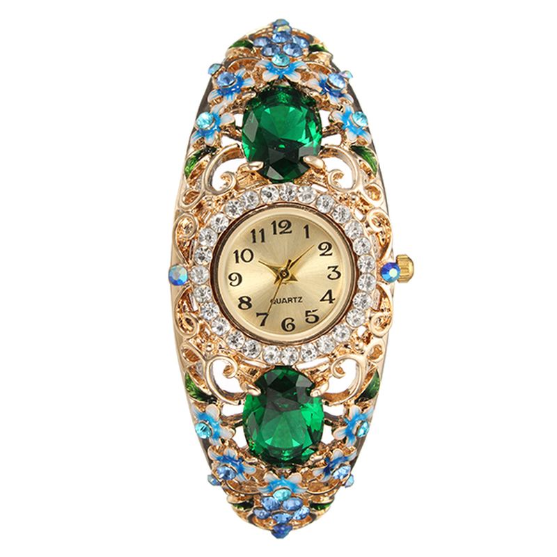 Damearmbåndsur I Retrostil Blomster Diamond Quartz Watch