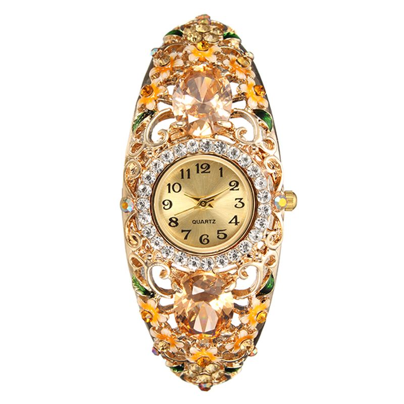 Damearmbåndsur I Retrostil Blomster Diamond Quartz Watch